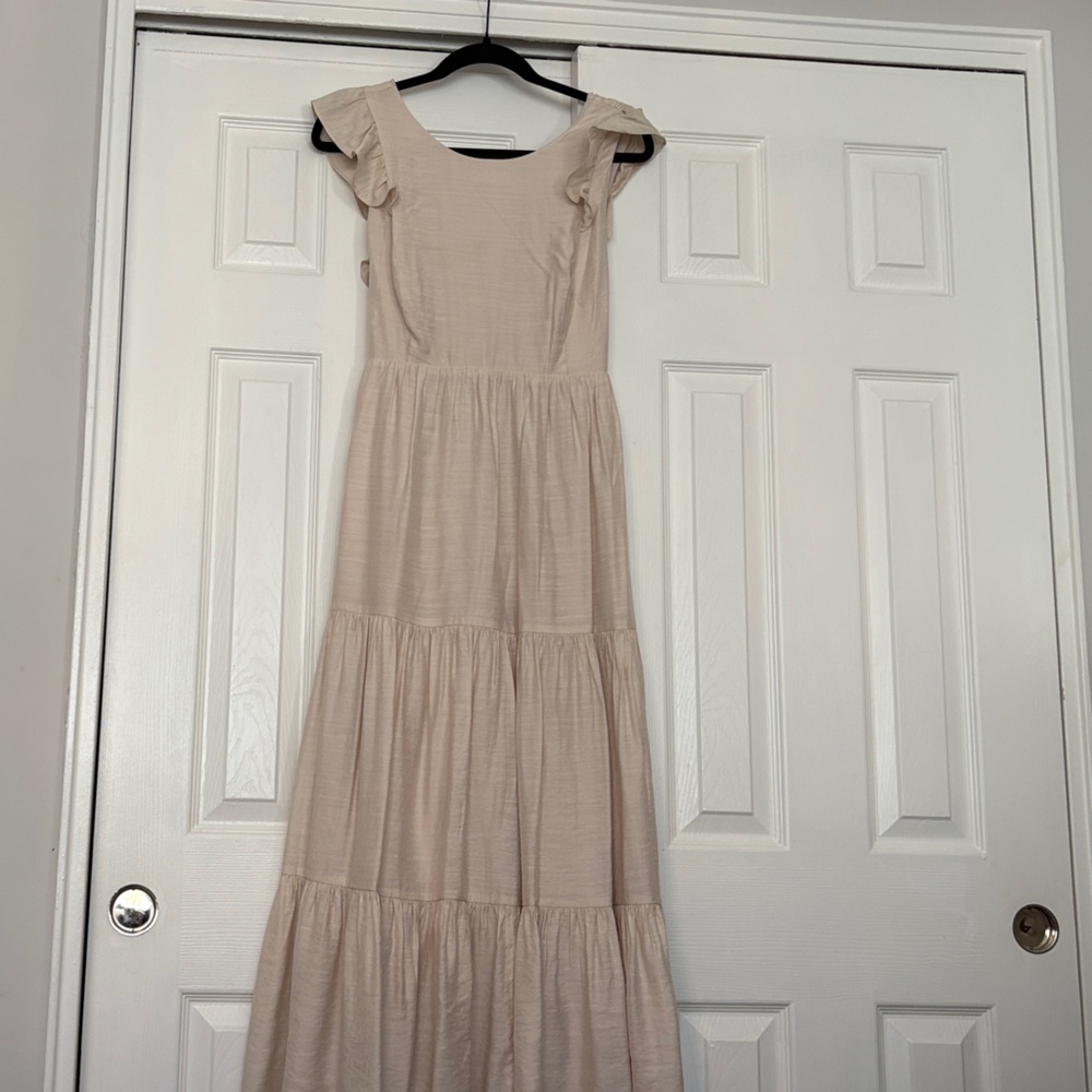 Express Cream Ruffle Sleeve Maxi Dress